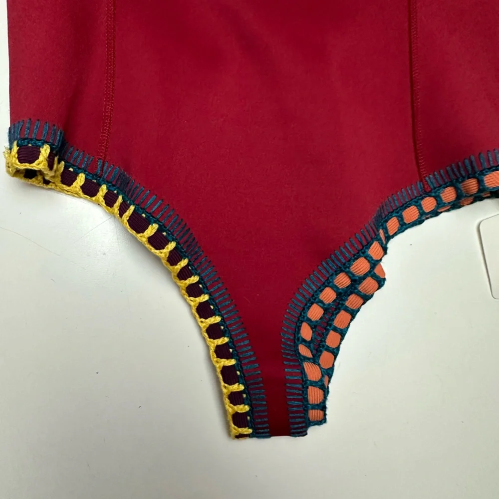 KIINI Red/Multicolored Soley Scoop Back Maillot Crochet One Piece Swimsuit NWT M